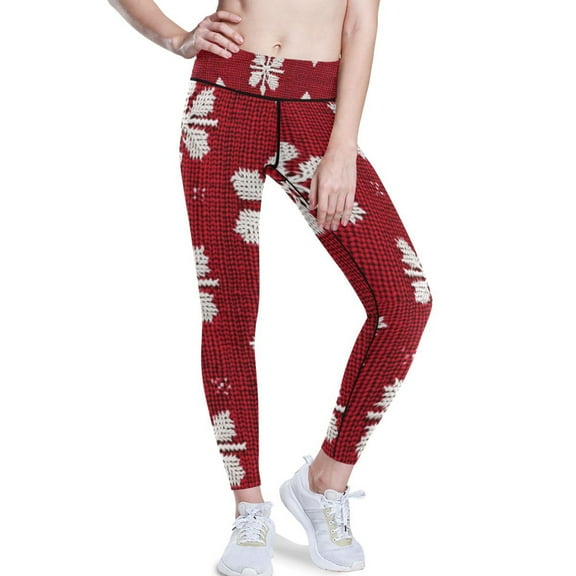 Ckdifva Christmas Sweater Snowflakes Yoga Pants with Pockets for Women Workout Athletic Yoga Leggings