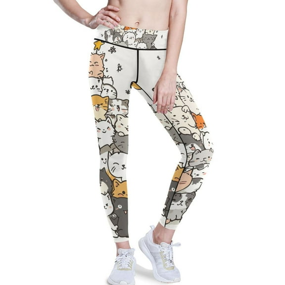 Ckdifva Christmas Tree Cats Yoga Pants with Pockets for Women Workout Athletic Yoga Leggings