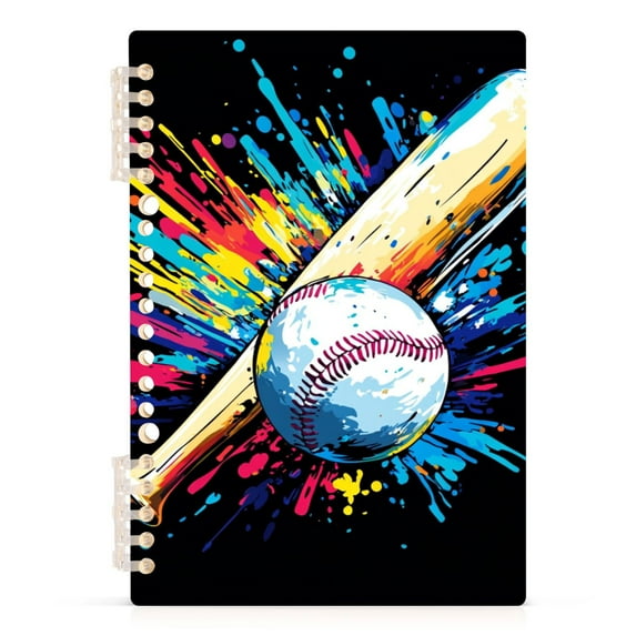 Ckdifva Colorful Baseball Bat A5 Ring Binder Notebook Journey Note Diary College Ruled Study 60 Pages