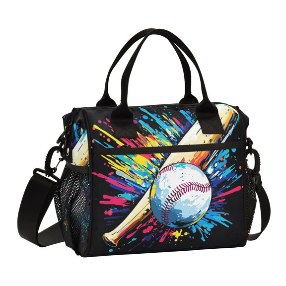 Ckdifva Colorful Baseball Bat Cooler Bag Cooler Cooling Tote Lunch Bag Lunch Box Front Pocket with Shoulder Strap