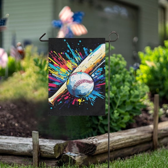 Ckdifva Colorful Baseball Bat Garden Flag 12 x 18 Inch Vertical Double Sided for Yard Lawn Outdoor Outside