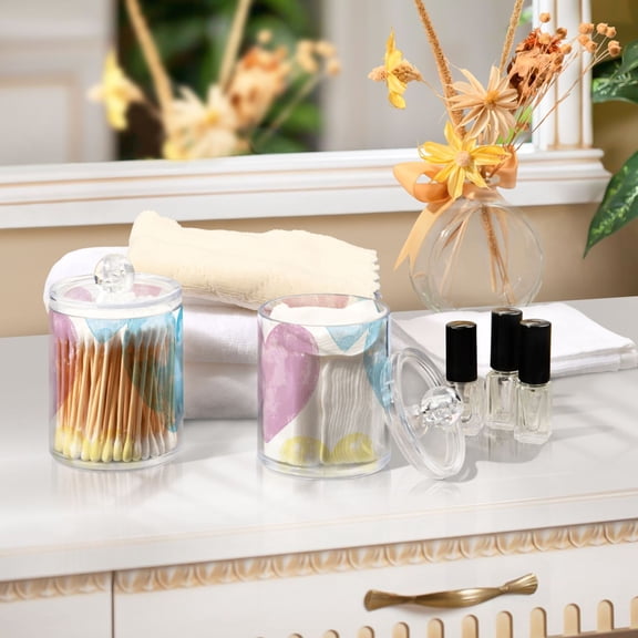 Ckdifva Colorful Hearts Storage Jar with Lid Acrylic Organization Storage Containers Set of 2