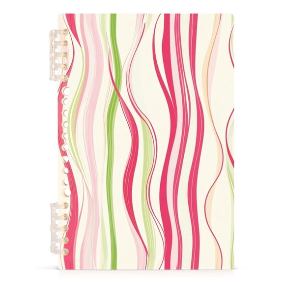 Ckdifva Colorful Wavy Lines Striped A5 Ring Binder Notebook Journey Note Diary College Ruled Study 60 Pages