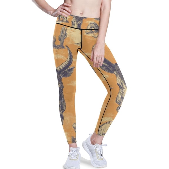 Ckdifva Cow Face Wild Yoga Pants with Pockets for Women Workout Athletic Yoga Leggings