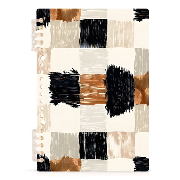 Ckdifva Cowhide Gingham A5 Ring Binder Notebook Journey Note Diary College Ruled Study 60 Pages