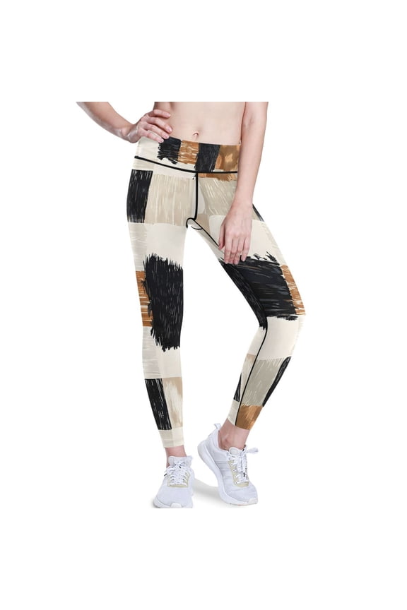 Cowhide Gingham Yoga Pants with Pockets for Women Workout Athletic Yoga Leggings