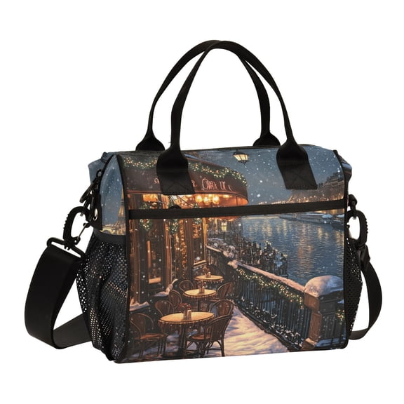 Ckdifva Cozy Cafe Tower Lake Cooler Bag Cooler Cooling Tote Lunch Bag Lunch Box Front Pocket with Shoulder Strap