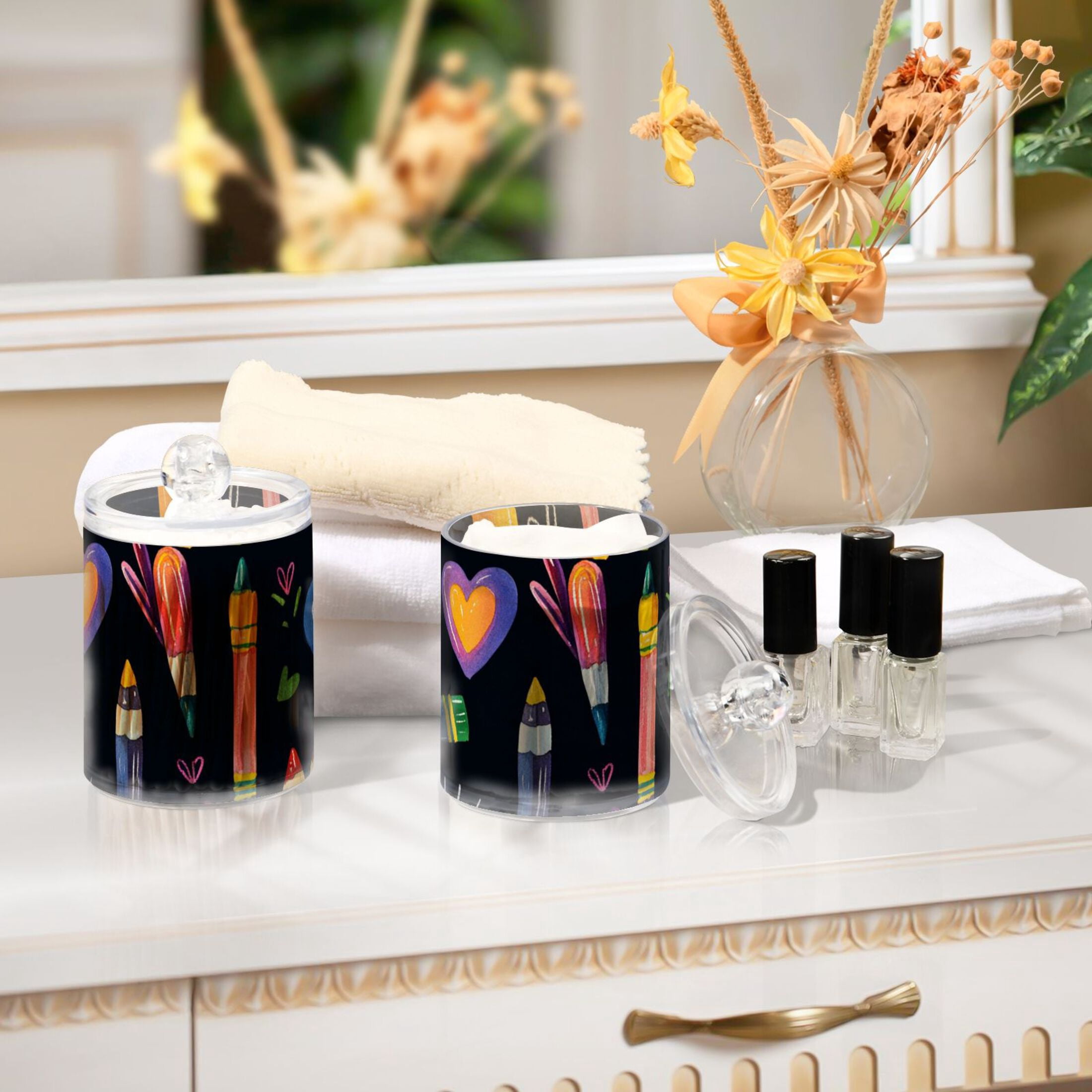 Ckdifva Crayons Rainbows Storage Jar with Lid Acrylic Organization Storage Containers Set of 4