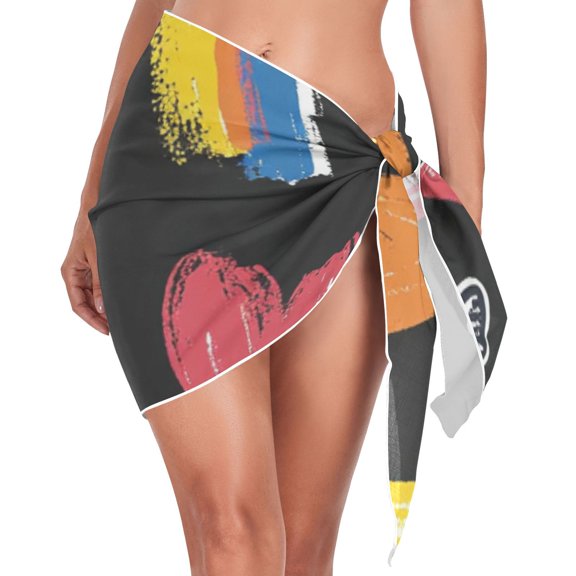 Ckdifva Crayons and Rainbows Hearts Beach Cover Up for Women Swimsuit Coverups Bikini Wrap Short Skirt