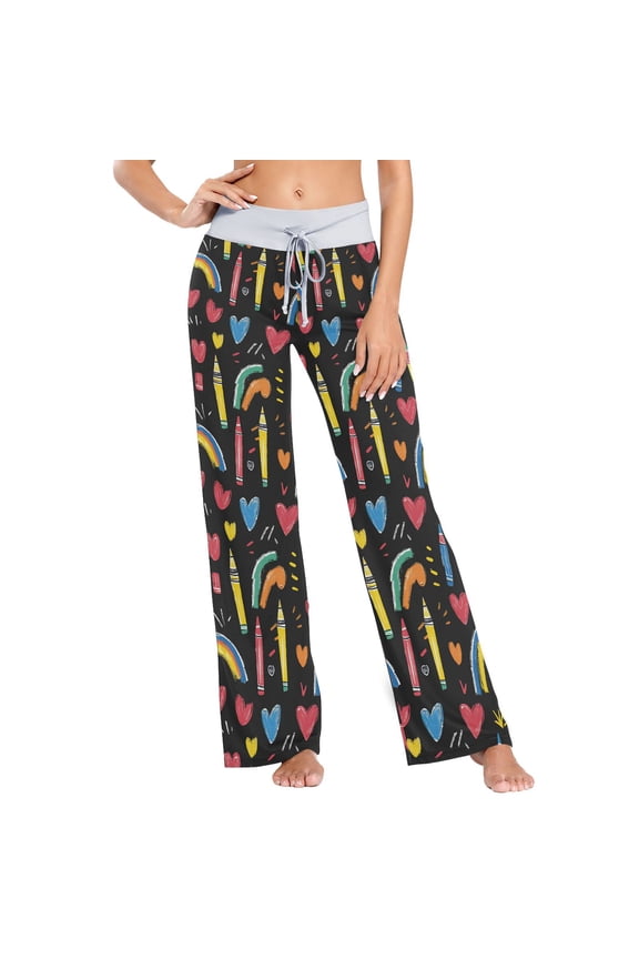 Crayons and Rainbows Hearts Womens Sleep Pajama Pants Waistband Lounge Sleepwear Pjs Sweatpants Yoga Pants