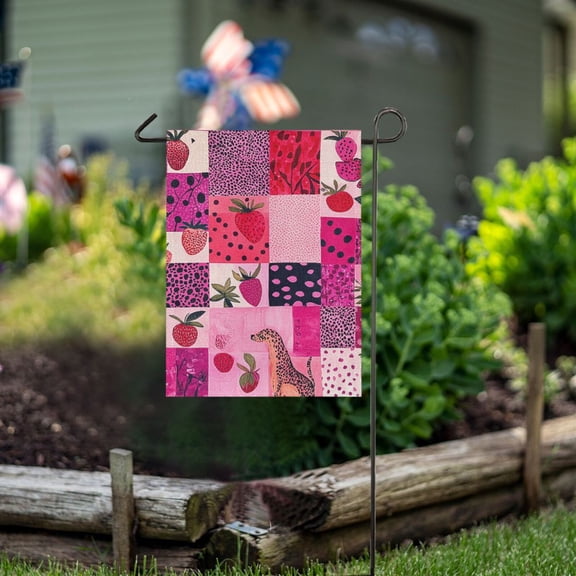 Ckdifva Cubes Pink Straberries Garden Flag 12 x 18 Inch Vertical Double Sided for Yard Lawn Outdoor Outside