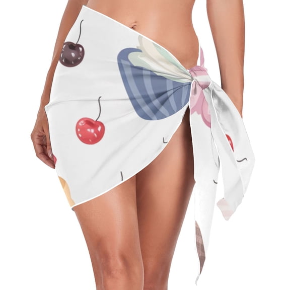 Ckdifva Cup Cakes Beach Cover Up for Women Swimsuit Coverups Bikini Wrap Short Skirt