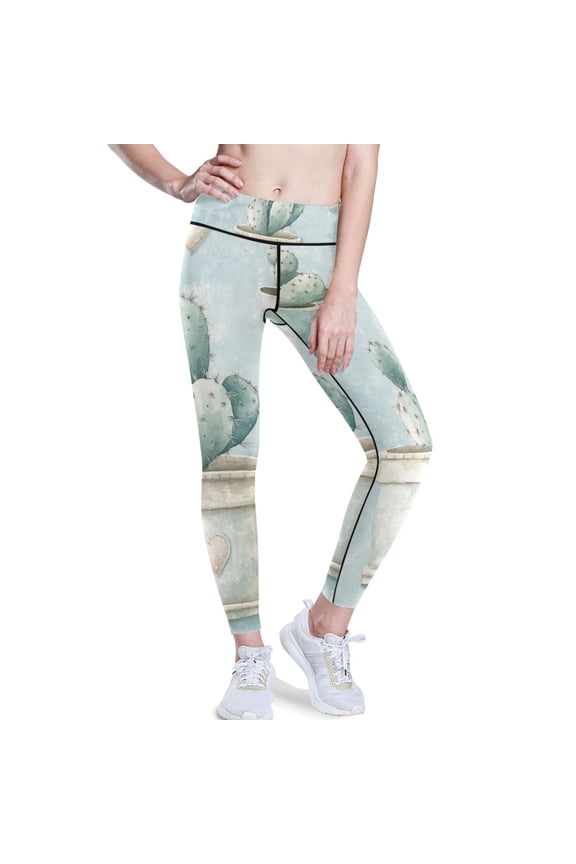 Cute Cacti Yoga Pants with Pockets for Women Workout Athletic Yoga Leggings
