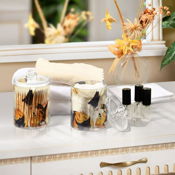 Ckdifva Cute Cat Snack Storage Jar with Lid Acrylic Organization Storage Containers Set of 2