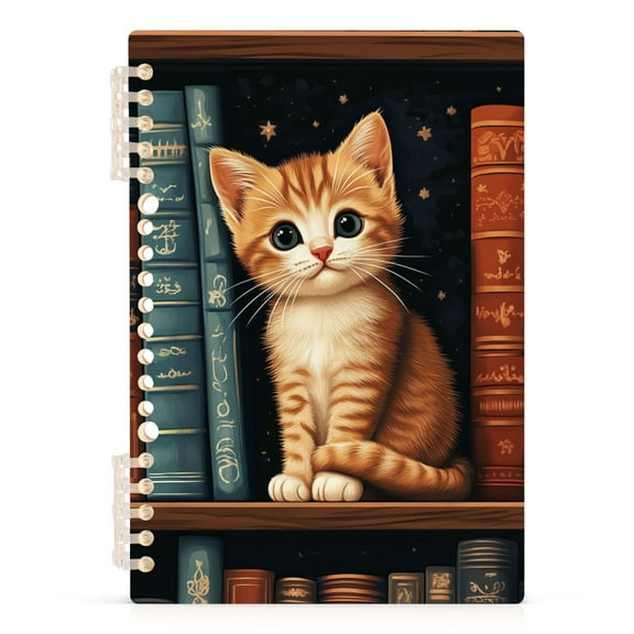 Ckdifva Cute Cat and Books A5 Ring Binder Notebook Journey Note Diary College Ruled Study 60 Pages