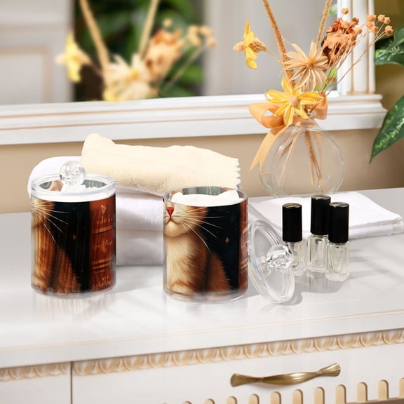 Ckdifva Cute Cat and Books Storage Jar with Lid Acrylic Organization Storage Containers Set of 2