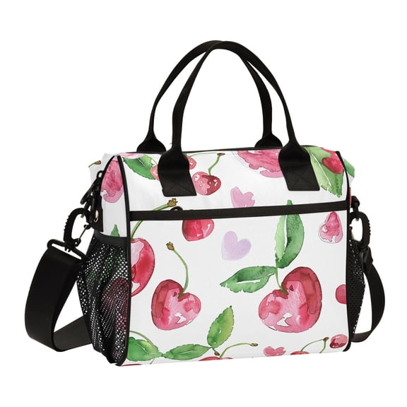 Ckdifva Cute Cherry Cooler Bag Cooler Cooling Tote Lunch Bag Lunch Box Front Pocket with Shoulder Strap