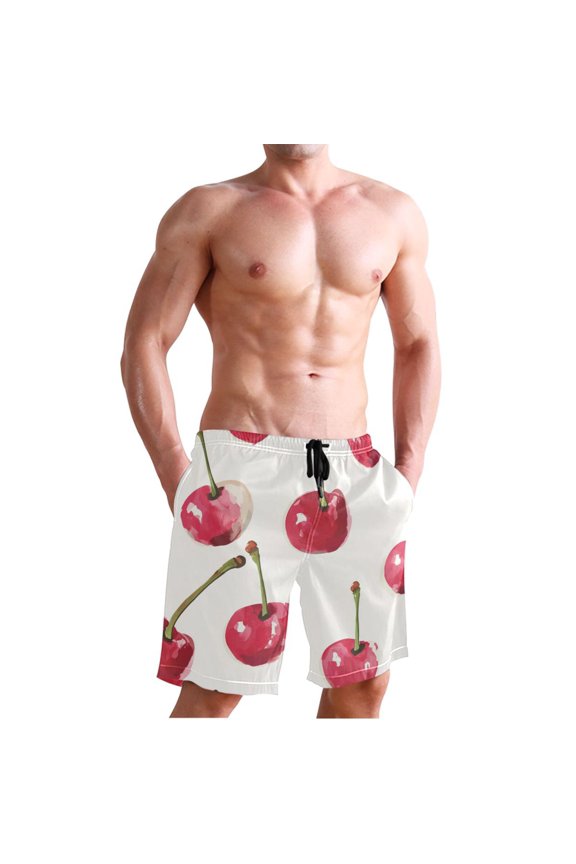 Cute Cherrys Men's Board Shorts Swim Trunks Drawstring Summer Beach Golf Shorts Quick Dry with Pockets