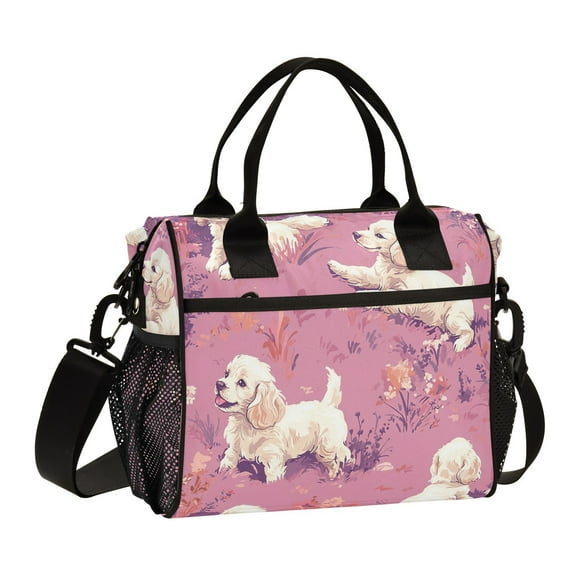 Ckdifva Cute Dogs Play in Grass Cooler Bag Cooler Cooling Tote Lunch Bag Lunch Box Front Pocket with Shoulder Strap