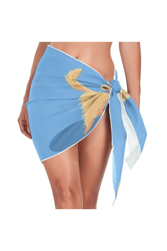 Cute Dogs Run Beach Cover Up for Women Swimsuit Coverups Bikini Wrap Short Skirt