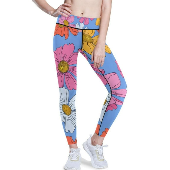 Ckdifva Cute Flowers Yoga Pants with Pockets for Women Workout Athletic Yoga Leggings