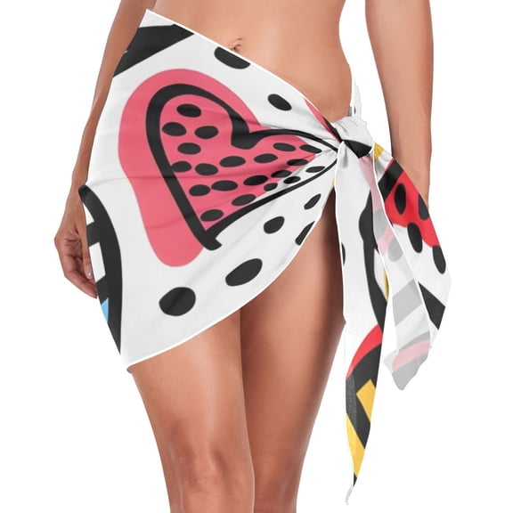 Ckdifva Cute Hearts Beach Cover Up for Women Swimsuit Coverups Bikini Wrap Short Skirt