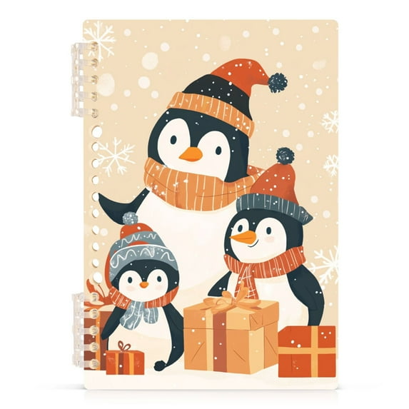Ckdifva Cute Penguins Gifts A5 Ring Binder Notebook Journey Note Diary College Ruled Study 60 Pages