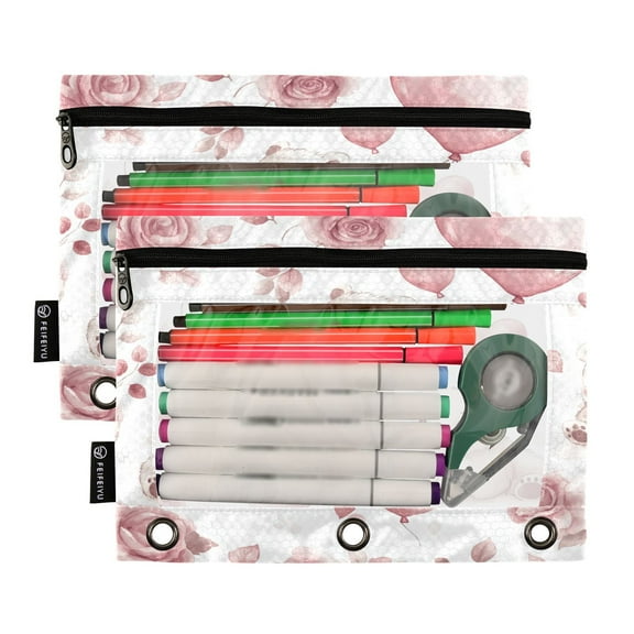 Ckdifva Cute Polar Bears Pencil Pouch 3 Ring Zipper Pencil Case Binder Pockets Clear Top Cosmetic Bag 2 Pack