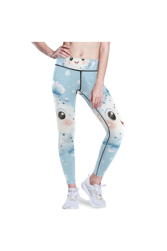 Cute Puffers Yoga Pants with Pockets for Women Workout Athletic Yoga Leggings