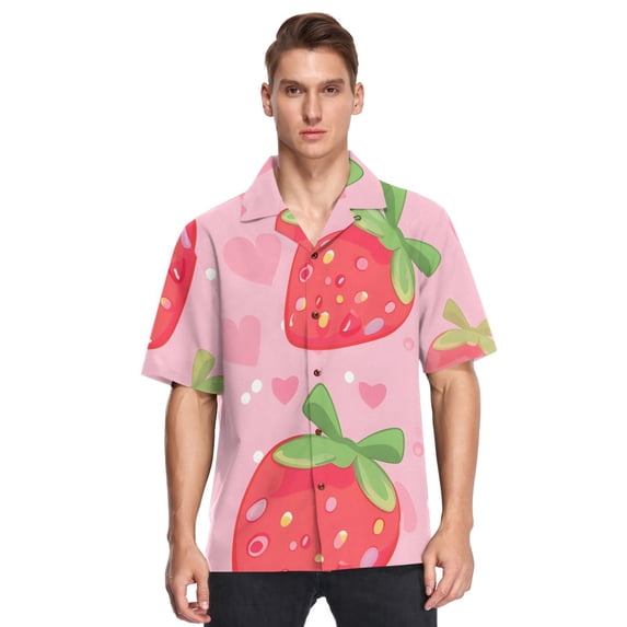 Ckdifva Cute Strawberry Mens Button Down Short Sleeve Shirt Casual Shirts Beach Hawaiian Shirts
