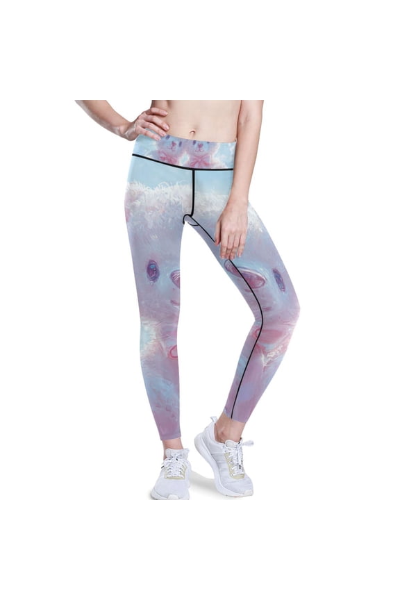 Cute Teddy Bears Pink Yoga Pants with Pockets for Women Workout Athletic Yoga Leggings