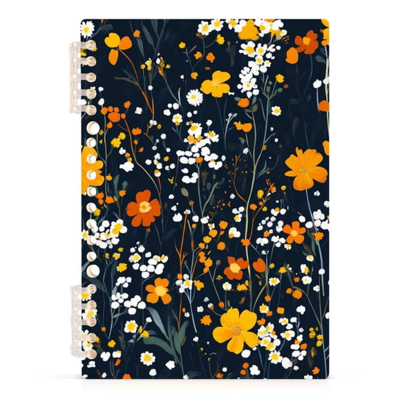 Ckdifva Dark Filed Flowers A5 Ring Binder Notebook Journey Note Diary College Ruled Study 60 Pages