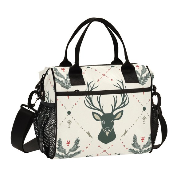 Ckdifva Deer Face Leaves Cooler Bag Cooler Cooling Tote Lunch Bag Lunch Box Front Pocket with Shoulder Strap