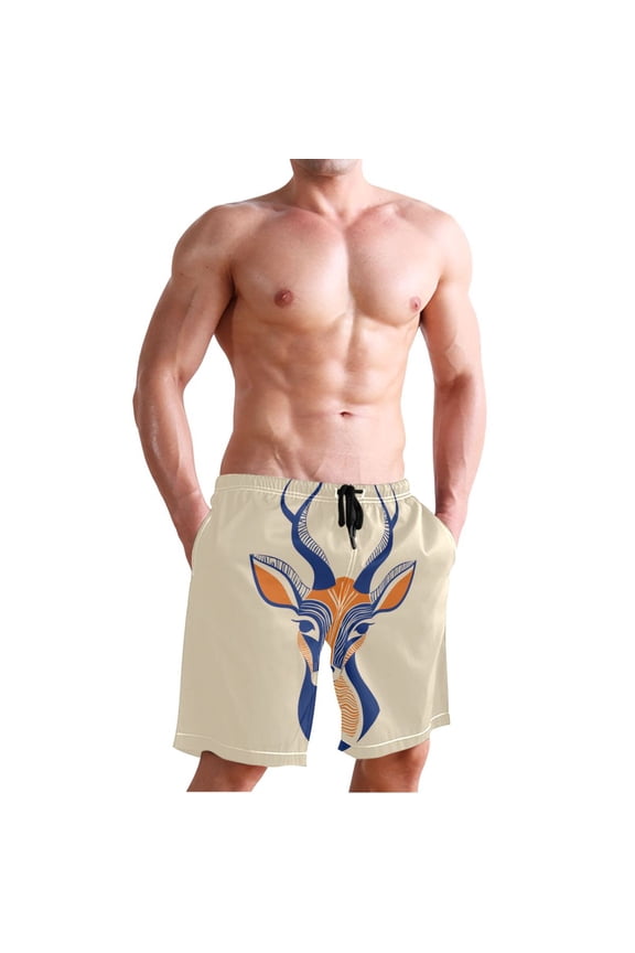 Deer Face Men's Board Shorts Swim Trunks Drawstring Summer Beach Golf Shorts Quick Dry with Pockets