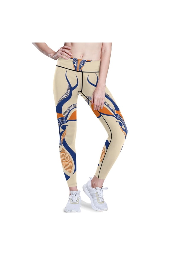 Deer Face Yoga Pants with Pockets for Women Workout Athletic Yoga Leggings