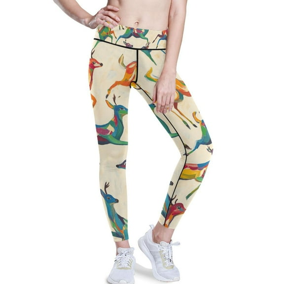 Ckdifva Deers Colorful Yoga Pants with Pockets for Women Workout Athletic Yoga Leggings