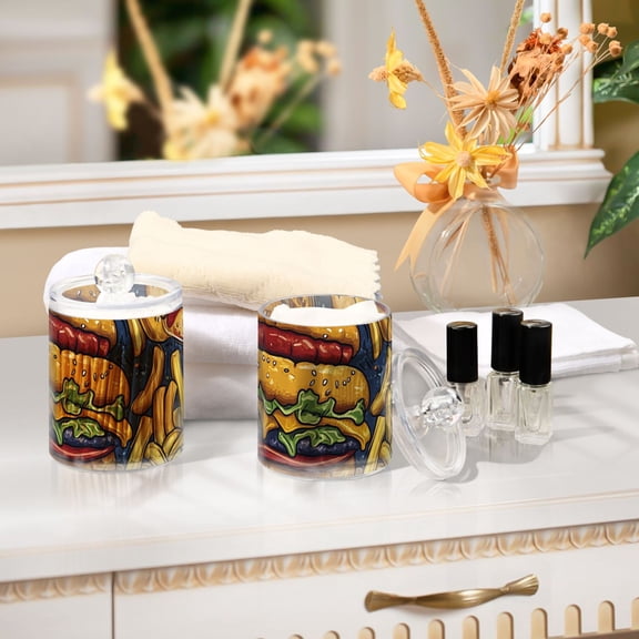 Ckdifva Delicious Hamburgers Fries Storage Jar with Lid Acrylic Organization Storage Containers Set of 2