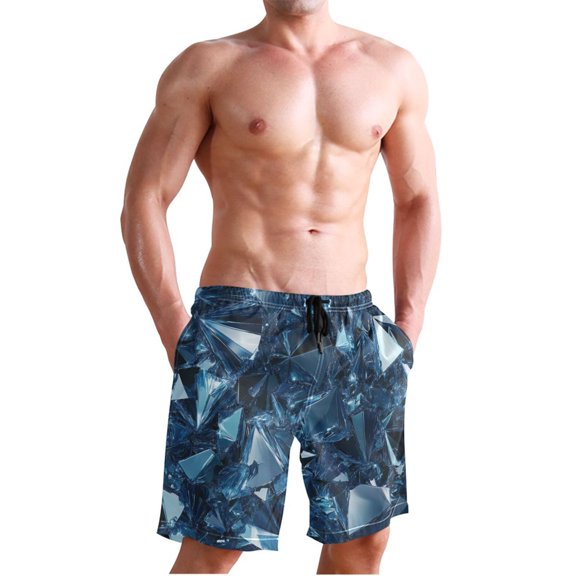 Ckdifva Diamonds Blue Men's Board Shorts Swim Trunks Drawstring Summer Beach Golf Shorts Quick Dry with Pockets