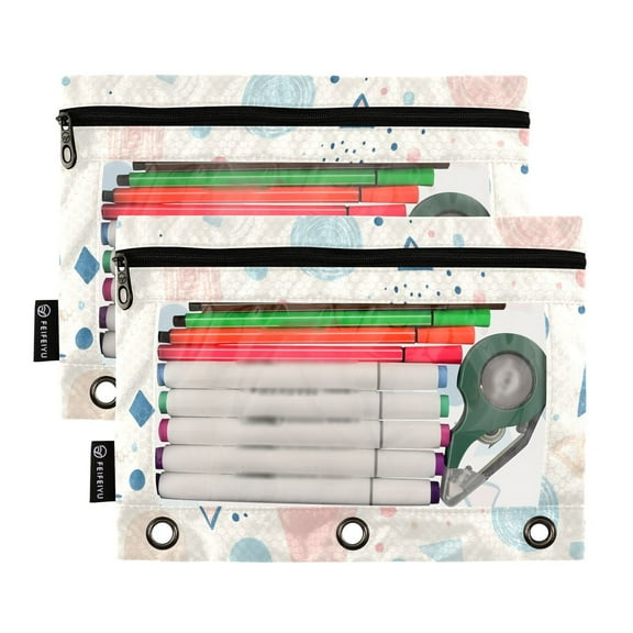 Ckdifva Digital Illustration Dots Pencil Pouch 3 Ring Zipper Pencil Case Binder Pockets Clear Top Cosmetic Bag 2 Pack