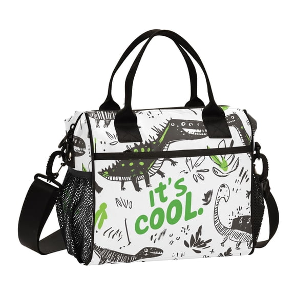 Ckdifva Dinosaurs Doodles Cooler Bag Cooler Cooling Tote Lunch Bag Lunch Box Front Pocket with Shoulder Strap