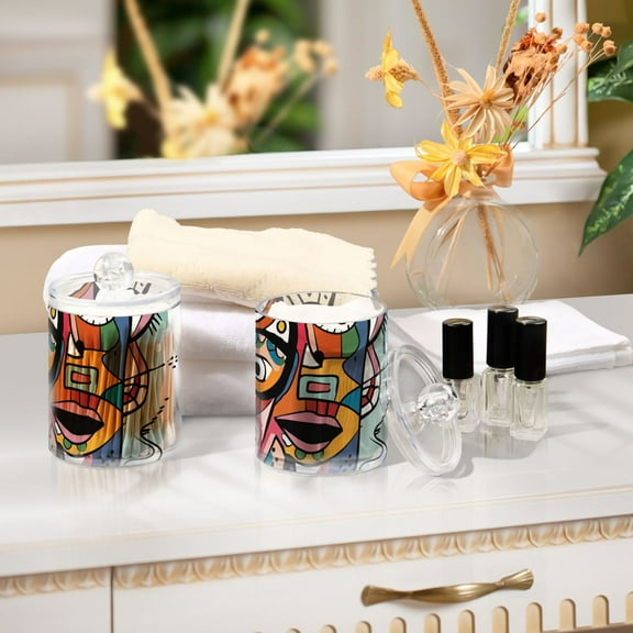 Ckdifva Doodle Abstract Character Storage Jar with Lid Acrylic Organization Storage Containers Set of 2