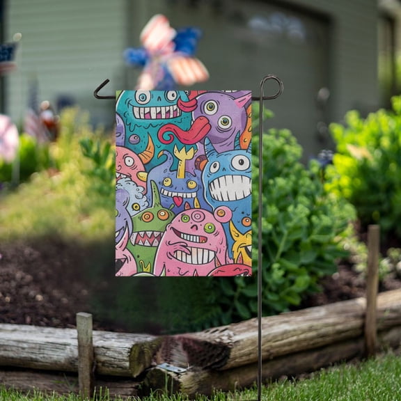 Ckdifva Doodle Cute Monsters Garden Flag 28 x 40 Inch Vertical Double Sided for Yard Lawn Outdoor Outside
