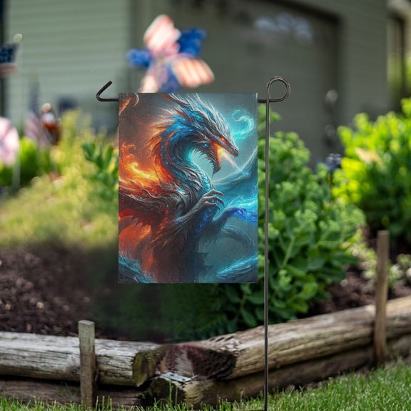 Ckdifva Dragon Fire and Water Garden Flag 28 x 40 Inch Vertical Double Sided for Yard Lawn Outdoor Outside