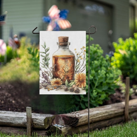 Ckdifva Drink with Flowers Herbs Garden Flag 12 x 18 Inch Vertical Double Sided for Yard Lawn Outdoor Outside