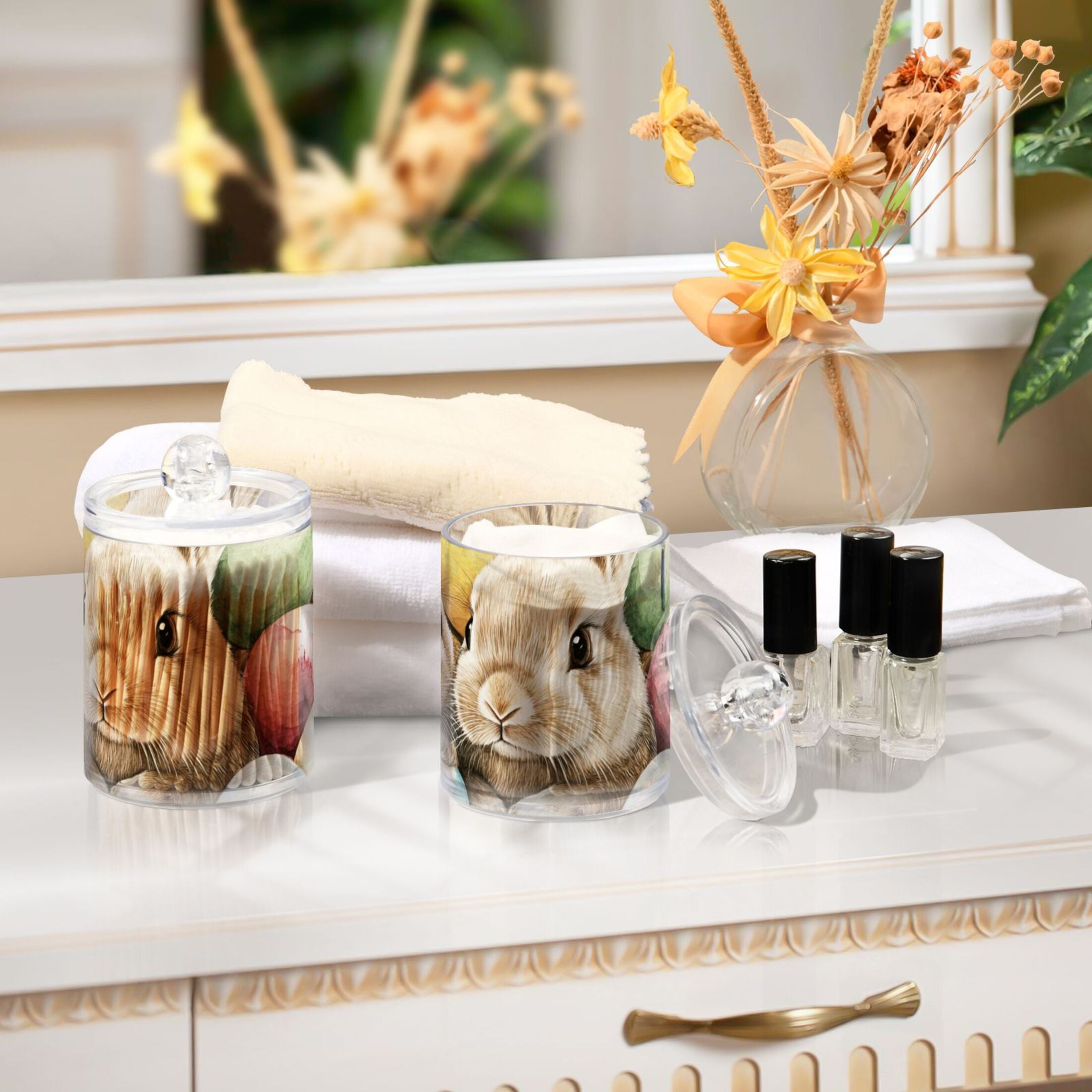Ckdifva Easter Eggs Bunnies Storage Jar with Lid Acrylic Organization Storage Containers Set of 4