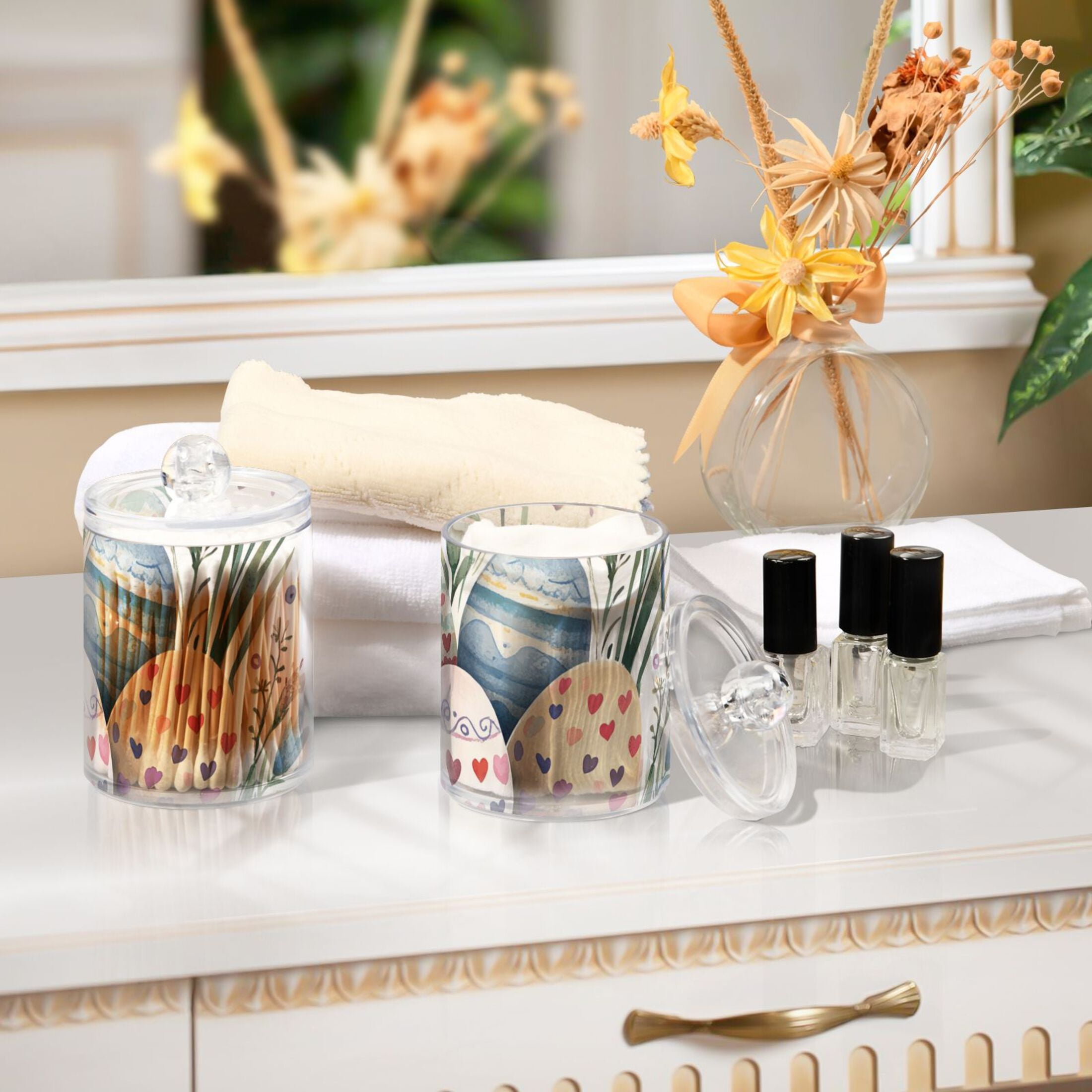 Ckdifva Easter Eggs Hearts Storage Jar with Lid Acrylic Organization Storage Containers Set of 4