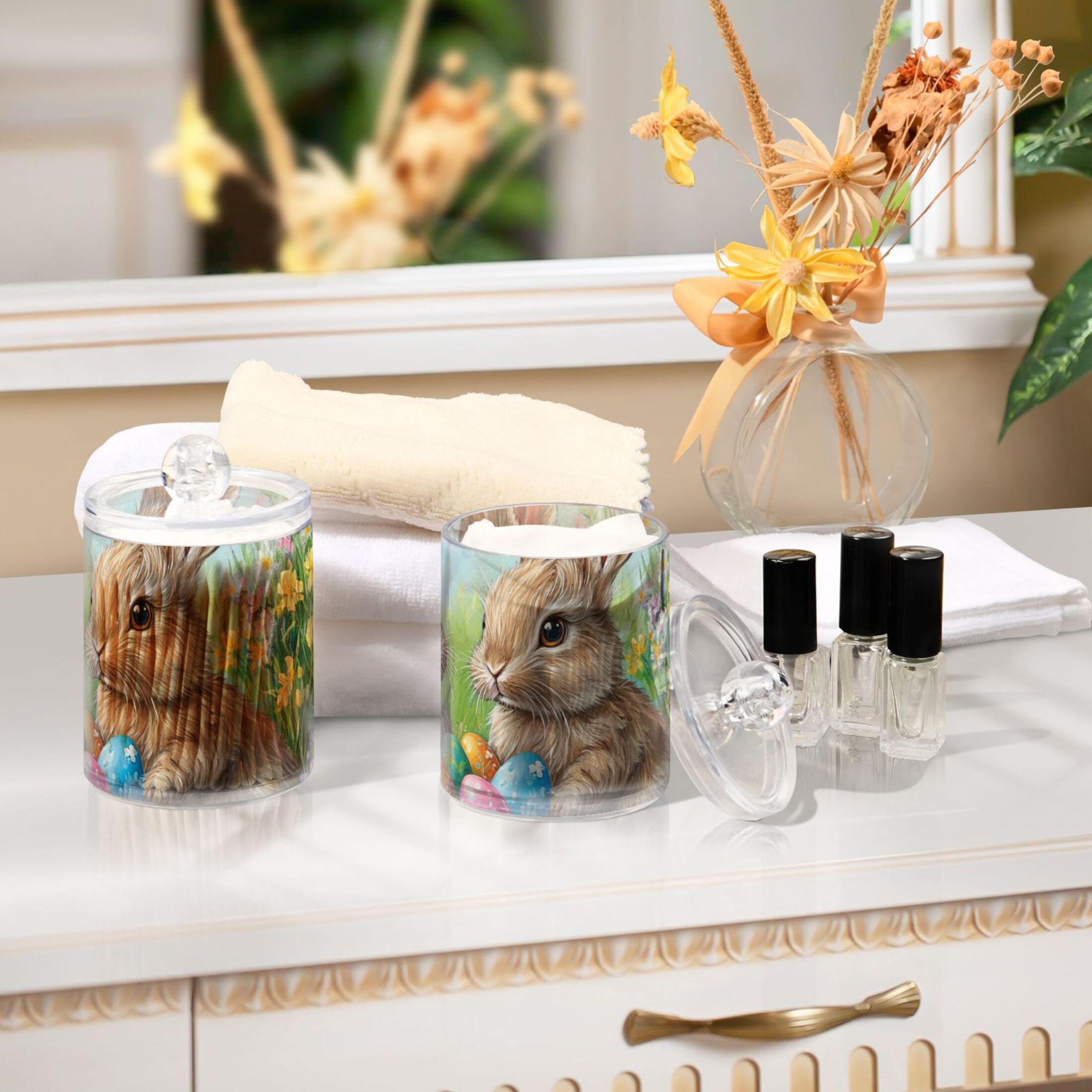 Ckdifva Easter Eggs and Rabbits Storage Jar with Lid Acrylic Organization Storage Containers Set of 4