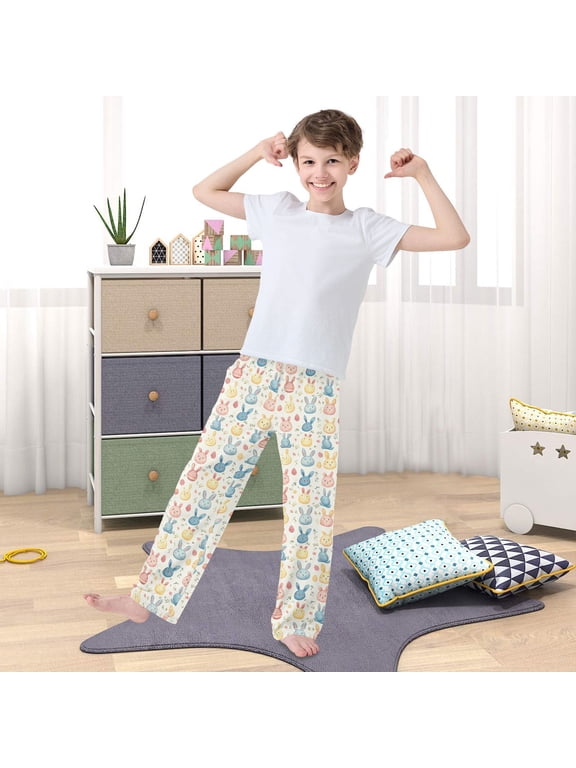 Easter Rabbits and Leaves Pajama Pants Boys Girls Pajamas Bottoms Sleepwear Pjs Lounge Sleep Pants with Pockets