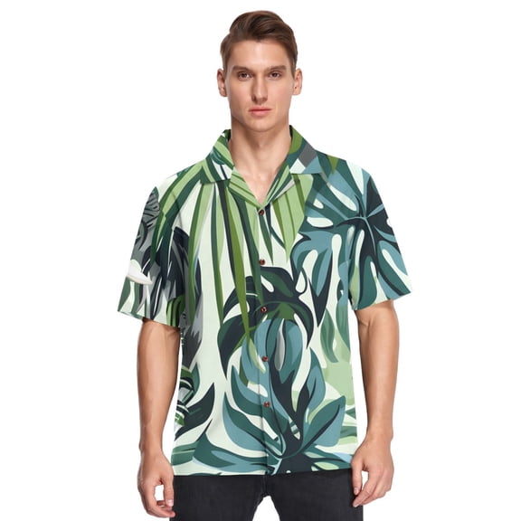 Ckdifva Elephant Palm Leaves Mens Button Down Short Sleeve Shirt Casual Shirts Beach Hawaiian Shirts