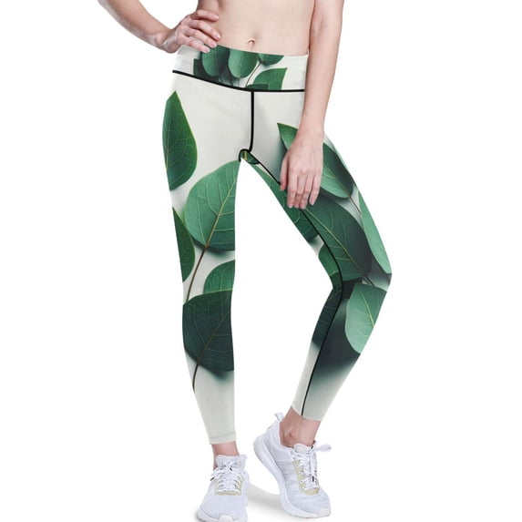 Ckdifva Eucalyptus Leaves Yoga Pants with Pockets for Women Workout Athletic Yoga Leggings
